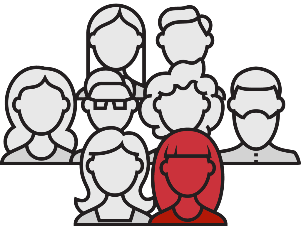 A group of stylized, simple, cartoon-like figures representing a diverse set of individuals with different hairstyles and one wearing glasses.
