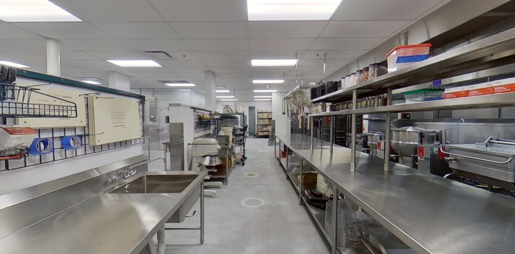 Virtual tour representation of the dare to care community kitchen.